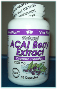 Acai Berry Extract supplement bottle, 60 capsules.