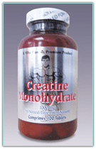 Creatine Monohydrate supplement bottle, 100 tablets.