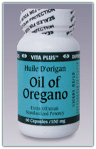Oil of Oregano bottle with capsules.