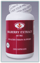 Bilberry extract supplement bottle, 120 capsules.