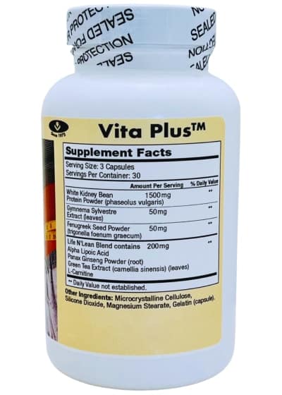 Vita Plus supplement bottle showing Supplement Facts