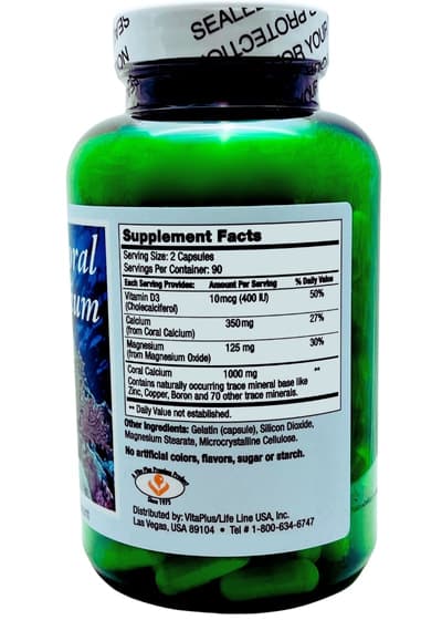 Green vitamin bottle with supplement facts label