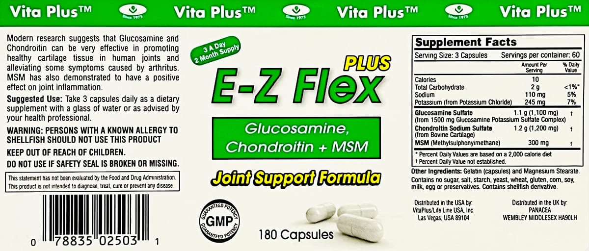 E-Z Flex glucosamine chondroitin MSM label