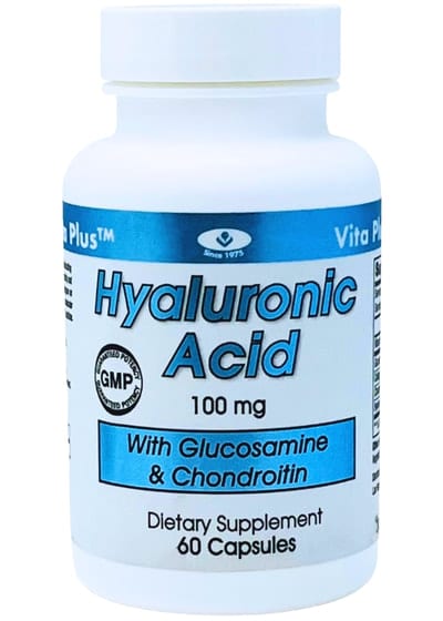 Hyaluronic acid supplement bottle with glucosamine