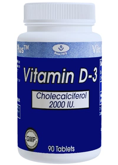 Bottle of Vitamin D3 2000 IU tablets