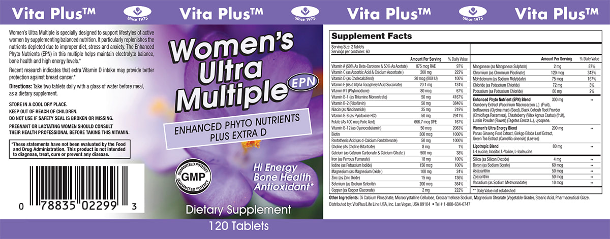 Purple Vita Plus Women's Ultra Multiple supplement label