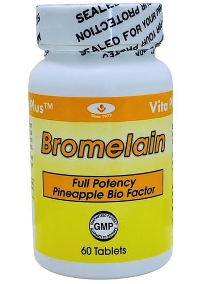 Bromelain supplement bottle, 60 tablets