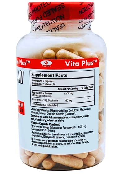 Clear bottle of Vita Plus supplement capsules