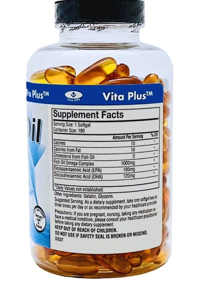 Vita Plus fish oil softgel supplement bottle