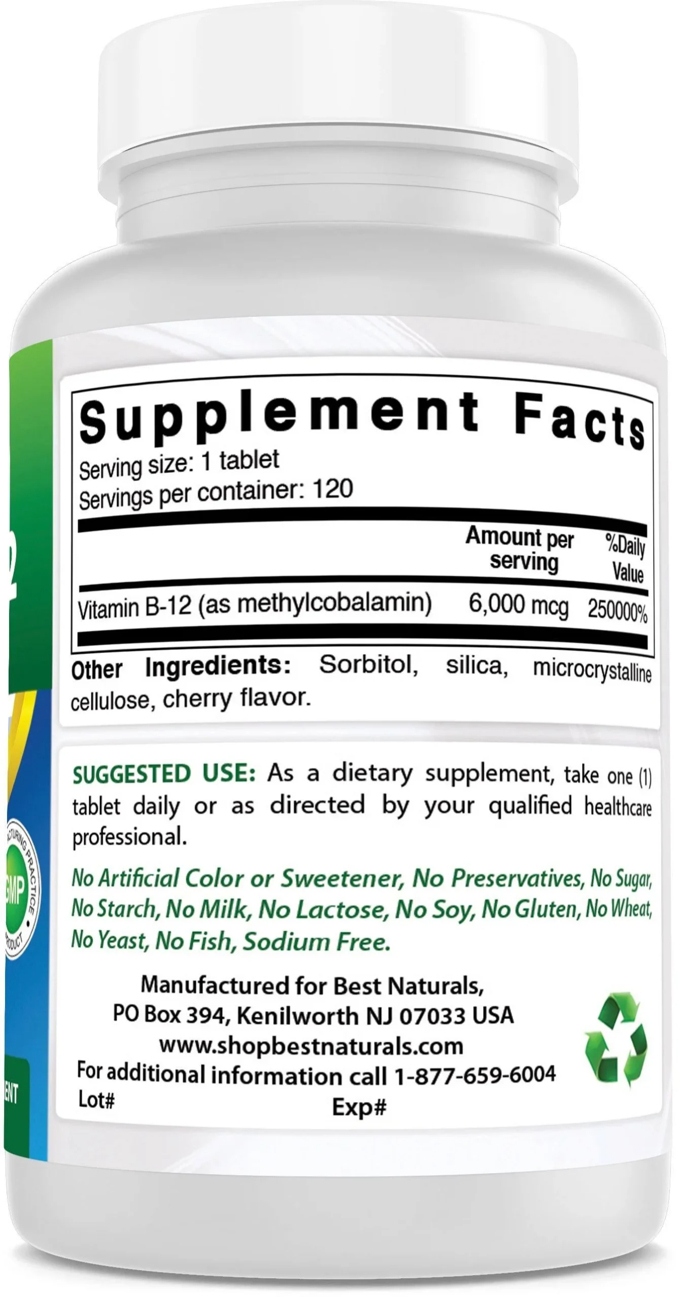 Bottle of Vitamin B12 supplement tablets