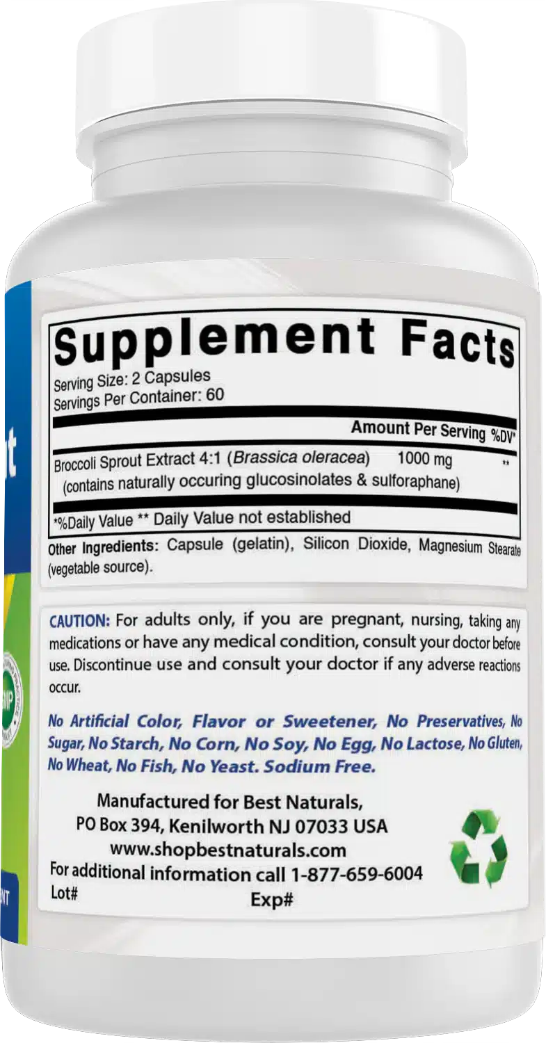 Best Naturals Broccoli Sprout Extract 1000 mg per serving 120 Capsules - Image 3