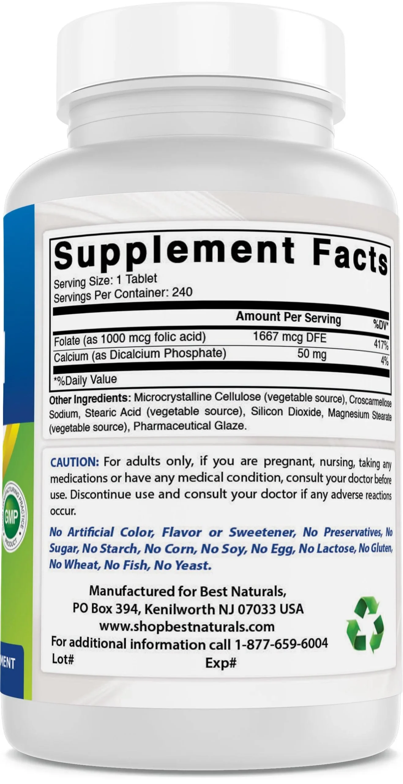 Best Naturals Folic Acid 1000 mcg 240 Tablets - Image 3