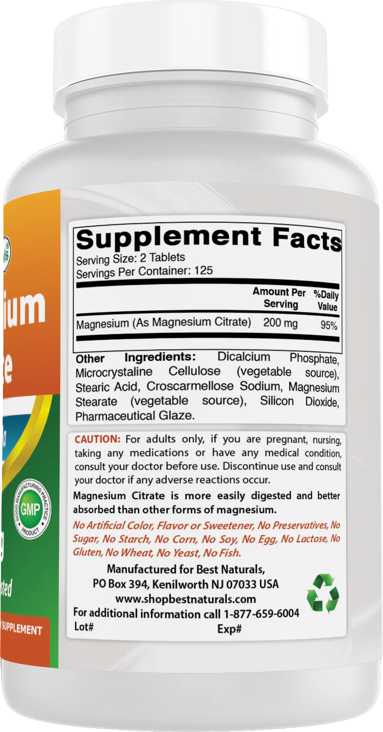 Best Naturals Magnesium Citrate 200 mg 250 Tablets - Image 3