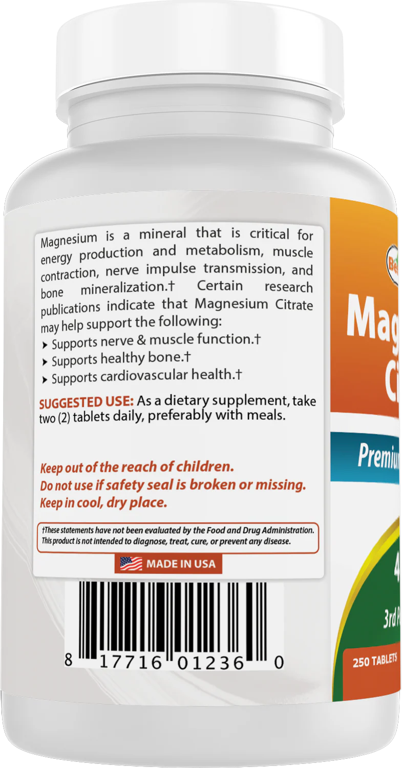 Best Naturals Magnesium Citrate 200 mg 250 Tablets - Image 4