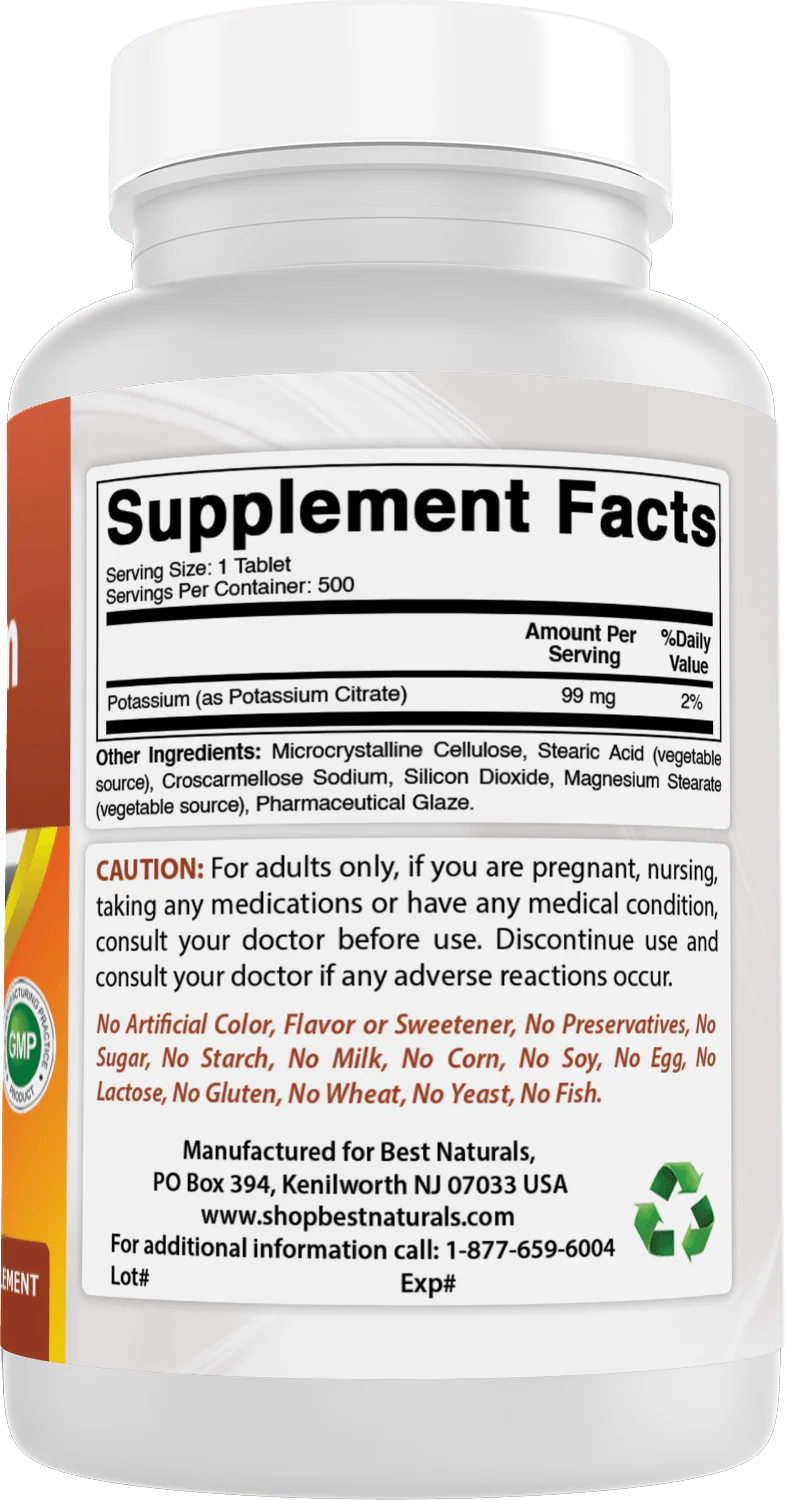 Best Naturals Potassium Citrate 99mg 500 Tablets - Image 2