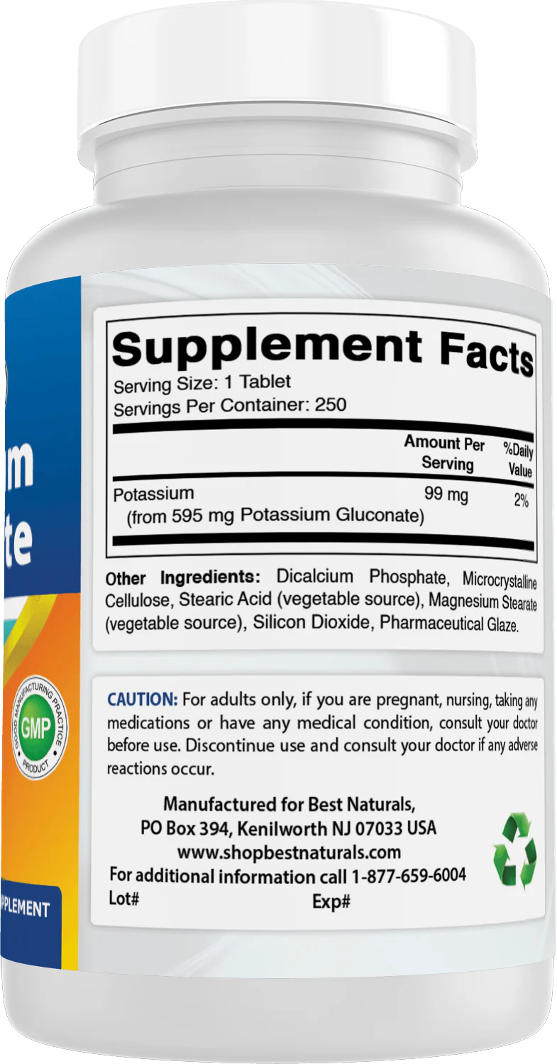 Best Naturals Potassium Gluconate 595mg 250 Tablets - Image 2
