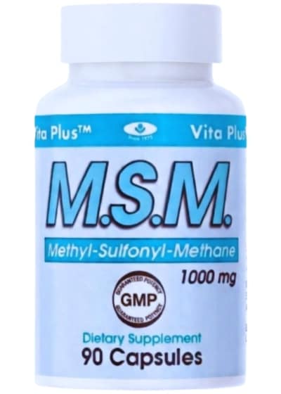 M.S.M. dietary supplement bottle, 1000 mg