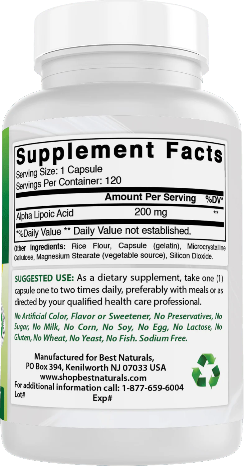 Best Naturals Alpha Lipoic Acid 200mg 120 Capsules - Image 2