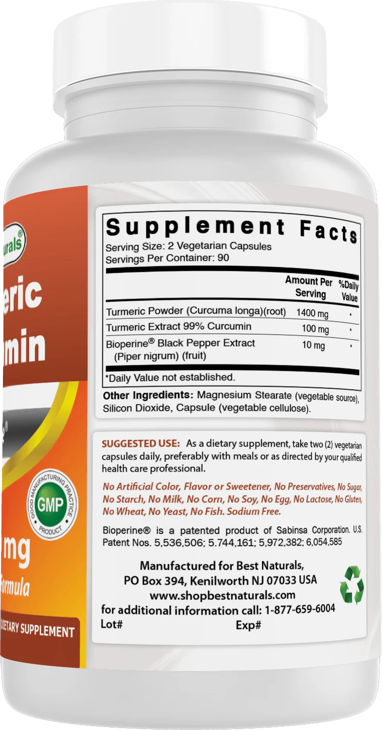 Best Naturals Turmeric Curcumin 1500 mg 180 Veggie Capsules - Image 2