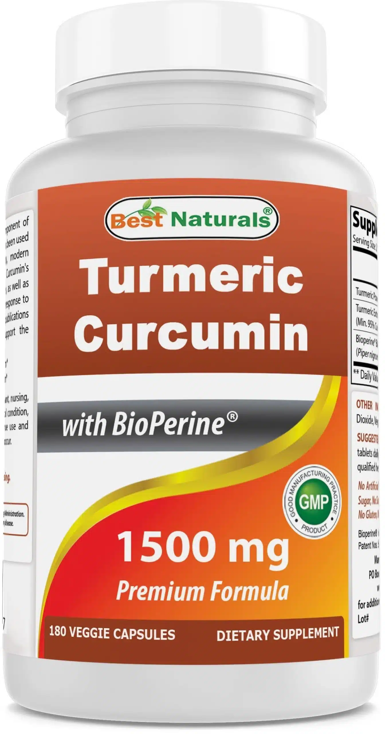 Best Naturals Turmeric Curcumin 1500 mg 180 Veggie Capsules