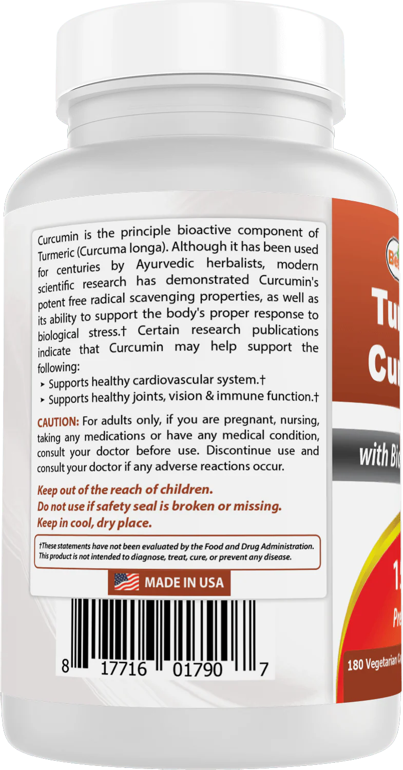 Best Naturals Turmeric Curcumin 1500 mg 180 Veggie Capsules - Image 5
