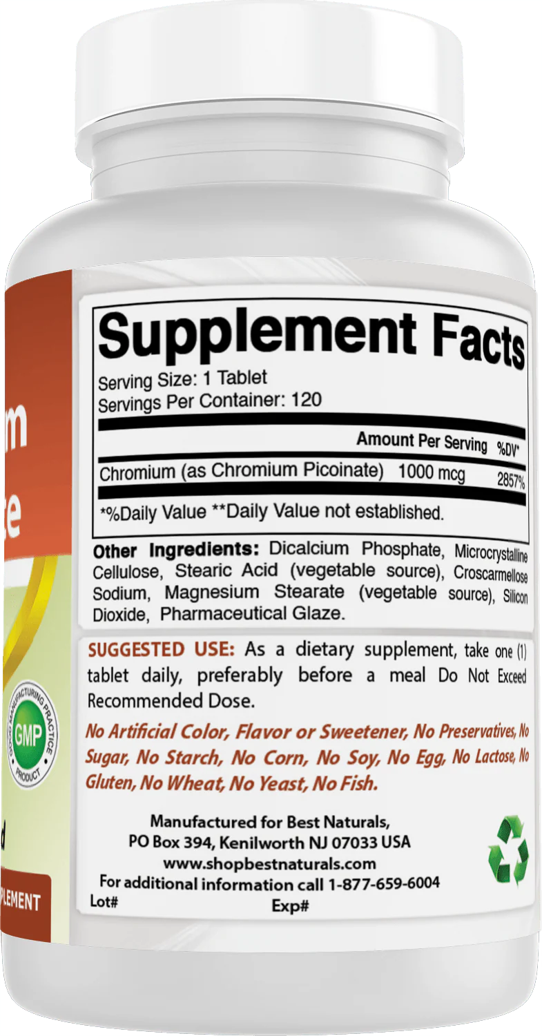 Best Naturals Chromium Picolinate 1000 mcg 120 tablets - Image 2
